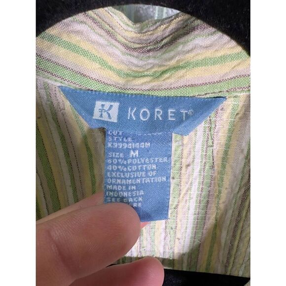 Koret Green Striped Embroidered Top Chest 48 Button Up Women's Size Medium - Picture 3 of 5